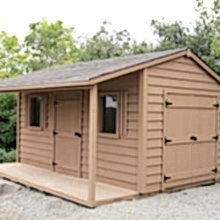 10 x 16 high classic with double doors and a 4 foot side porch.